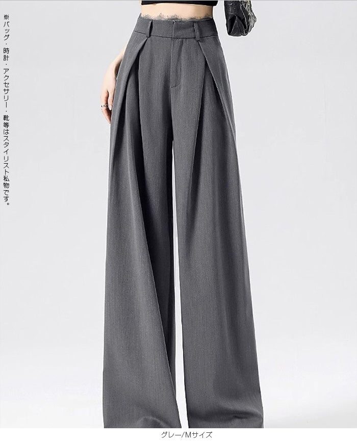 レースプリーツ ハイウエストスラックス