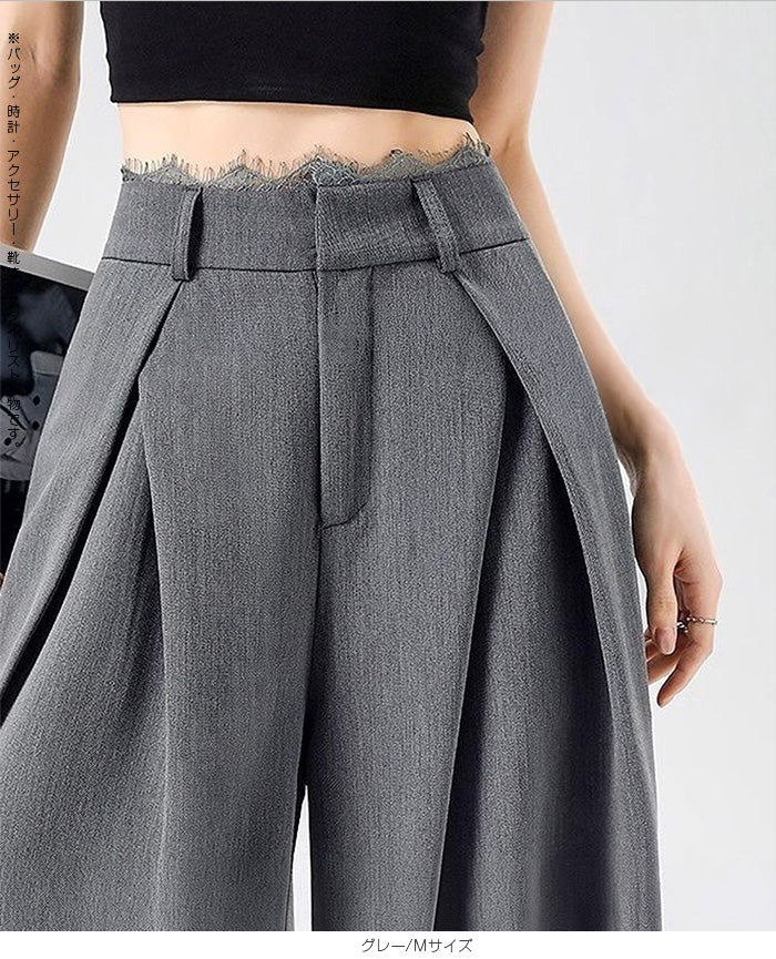 レースプリーツ ハイウエストスラックス