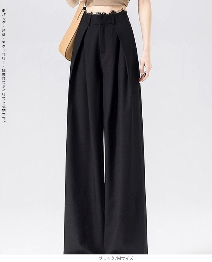 レースプリーツ ハイウエストスラックス