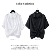 アシンメトリードレープ半袖ブラウス