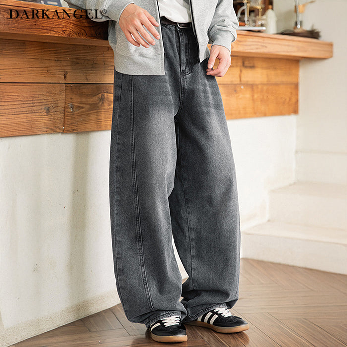 ユニセックス切替ワイドデニムパンツ