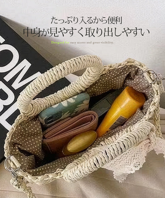 ラウンド編み込みかごバッグ