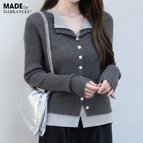 レイヤード風リブニットトップス