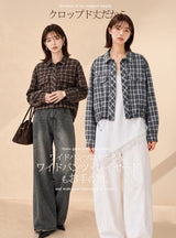 裾ドロストクロップドチェックシャツ