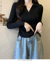 サイドドロスト襟付きリブニット