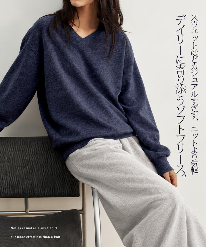 ソフトフリースvネックロンt