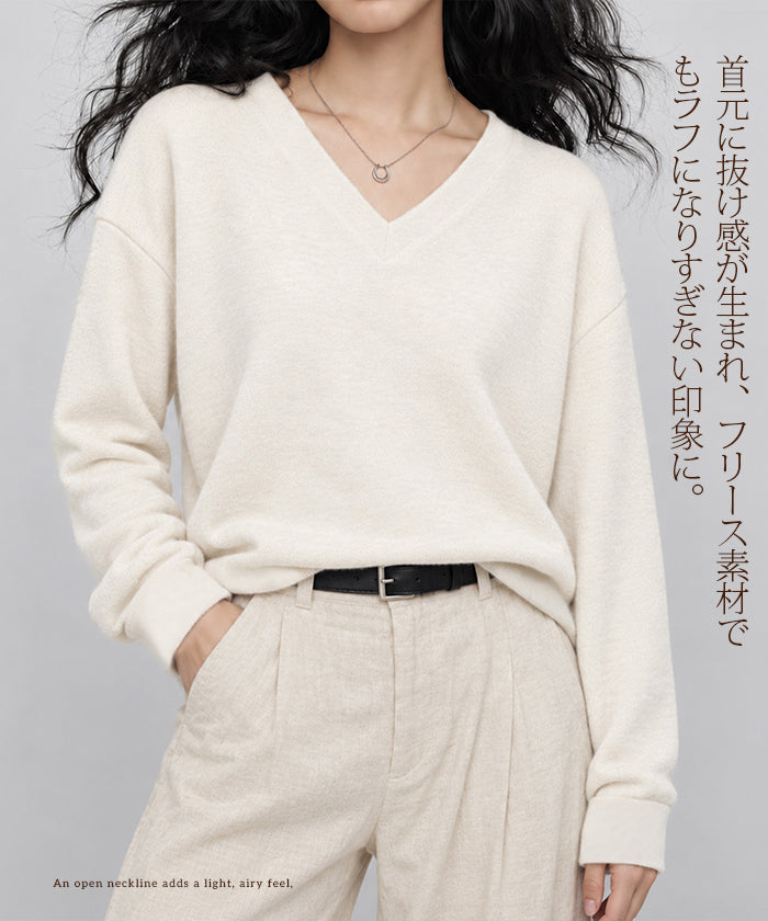ソフトフリースvネックロンt