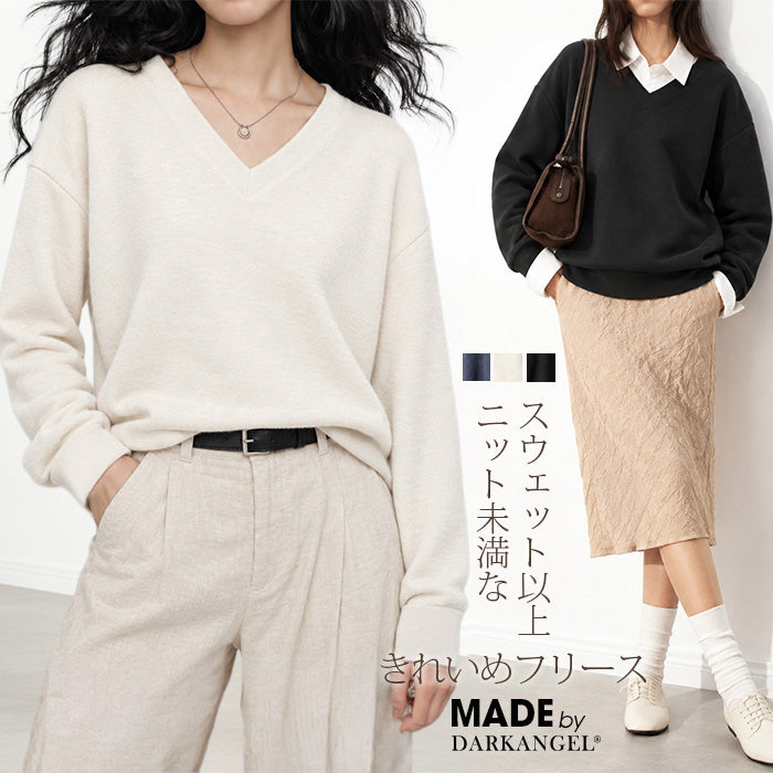 ソフトフリースvネックロンt