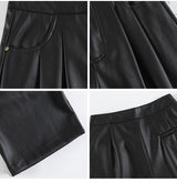 フェイクレザータック入りワイドパンツ