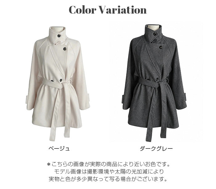 ウエストベルト付きミドル丈コート