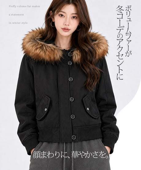 ファーフード付き裏起毛ショートジャケット