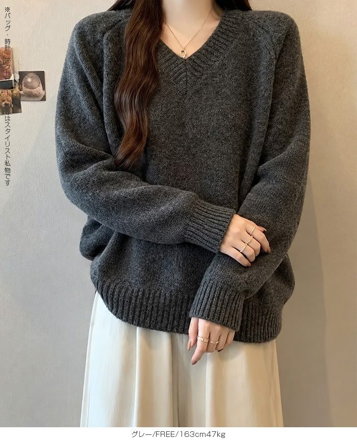 大人のゆるＶネックニット