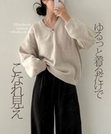 ドロップショルダーvネックニットトップス