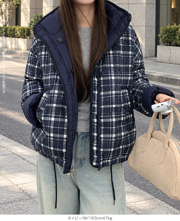 チェック柄リバーシブル中綿ジャケット