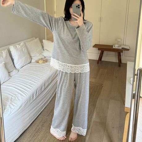 ムースカシミヤ風・カップ付き レースルームウェア上下セット