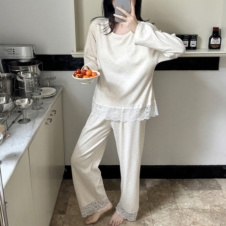 ムースカシミヤ風・カップ付き レースルームウェア上下セット